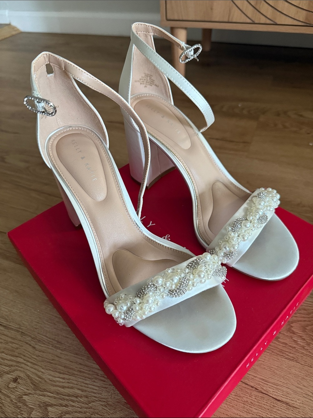 Kelly & Katie Ivory Pearl Beaded Block Heel Sandals